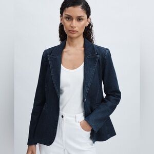 Good American DENIM SCULPTED BLAZER IN NAVY Size XS